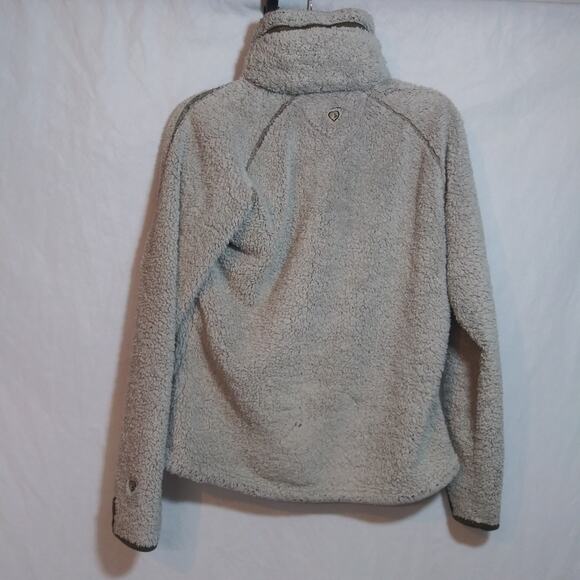 Kuhl Women's Flight Jacket Fleece Tan Stone Leather Trim Outdoor Size L - Picture 10 of 13